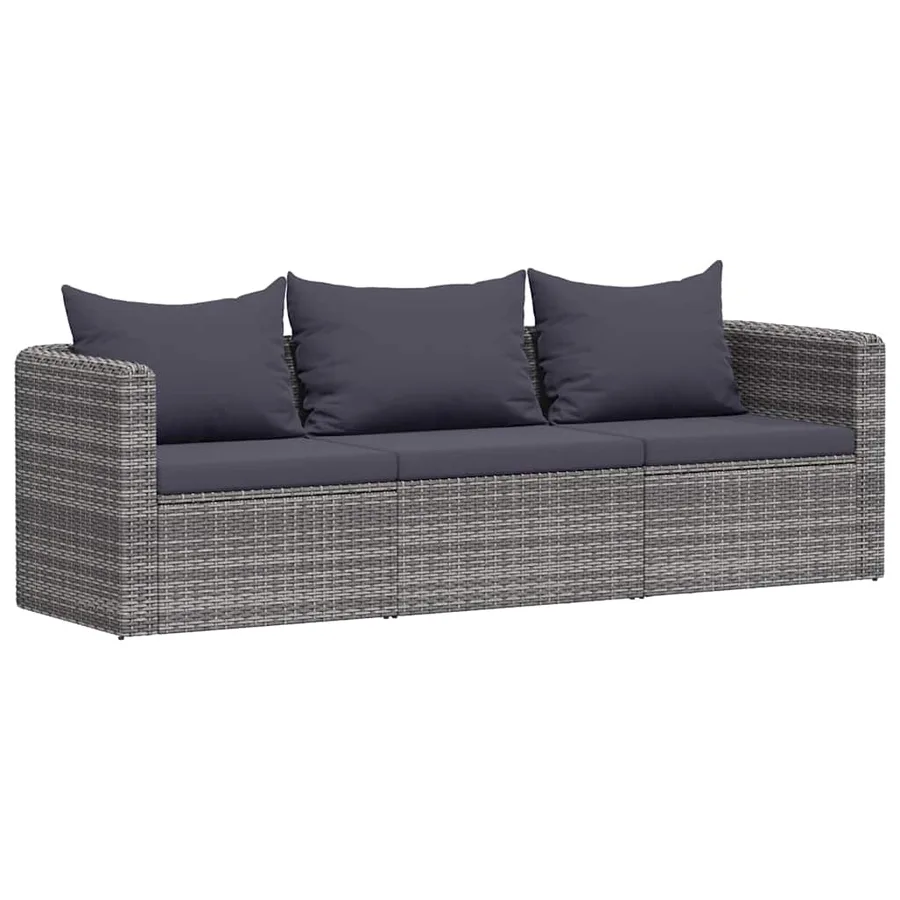 Meuble de jardin 3 pcs avec coussins Gris Résine tressée - 2
