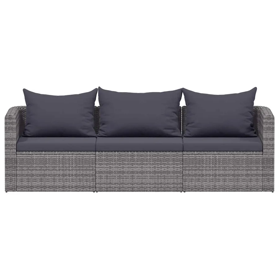 Meuble de jardin 3 pcs avec coussins Gris Résine tressée - 3