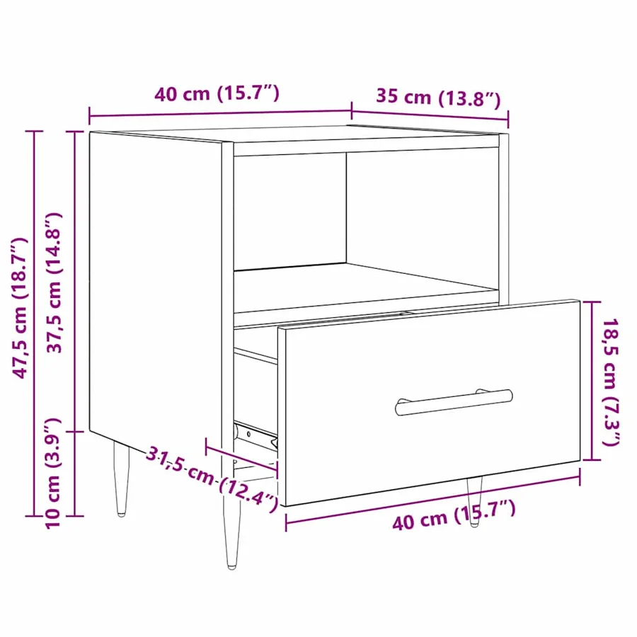 Table de chevet avec tiroir 2 pcs Bois ancien 40 x 35 x 47,5 cm - 13