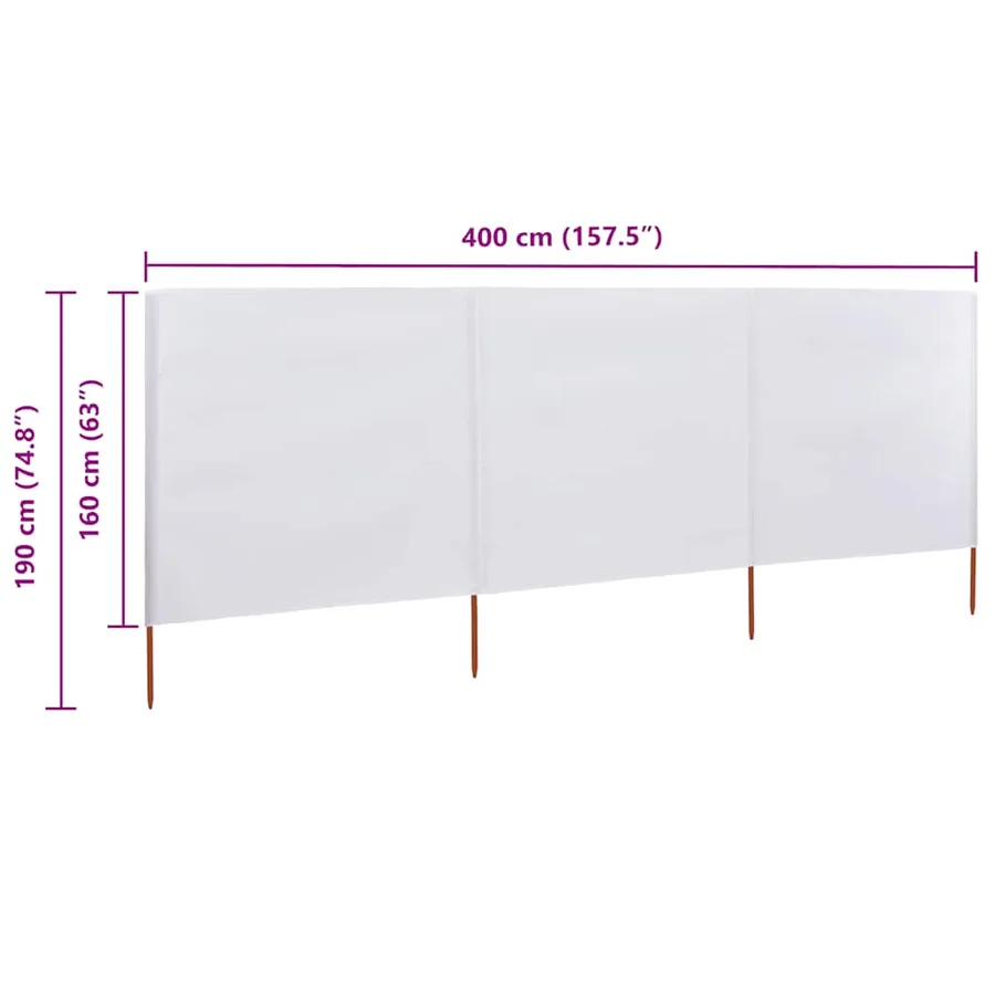 Paravent 3 panneaux Tissu 400 x 160 cm Blanc sable - 6