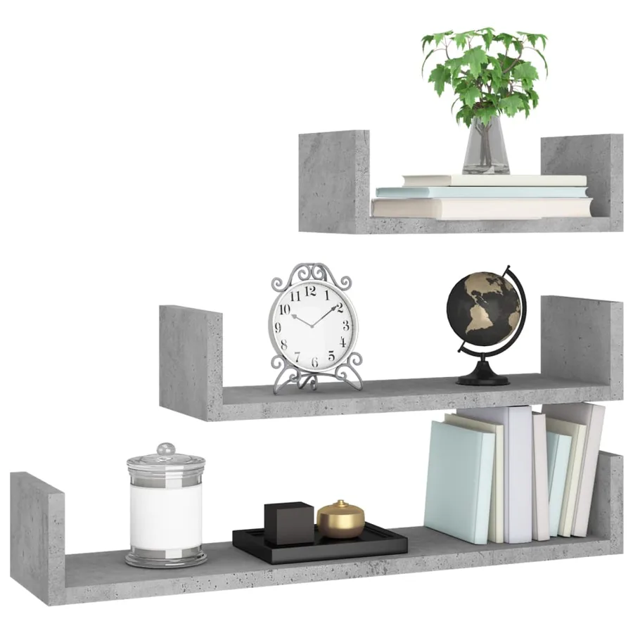 Étagères murales 3 pcs Gris béton Bois d'ingénierie - 3
