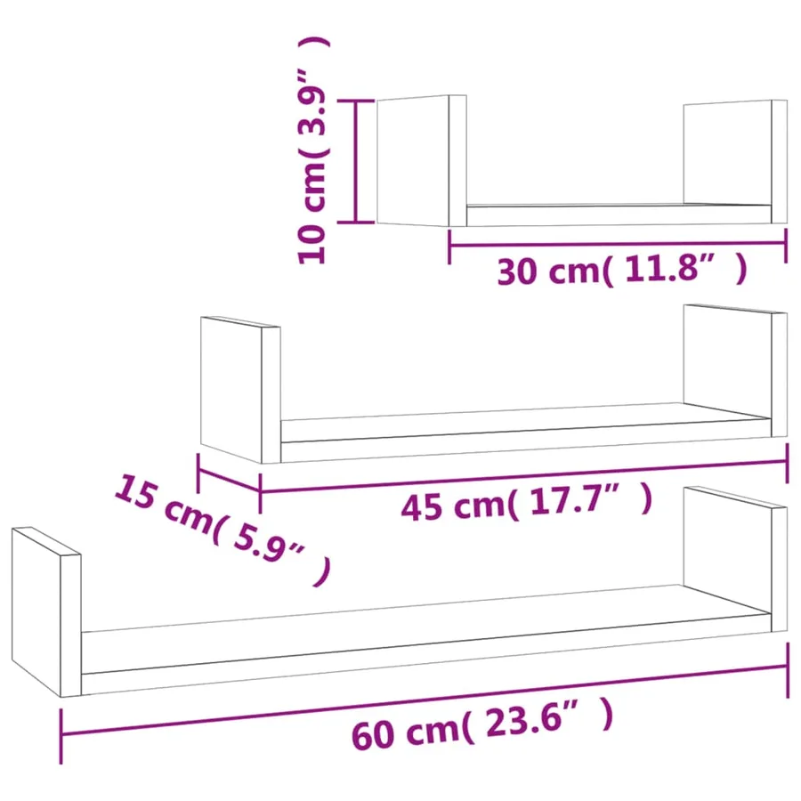 Étagères murales 3 pcs Gris béton Bois d'ingénierie - 7