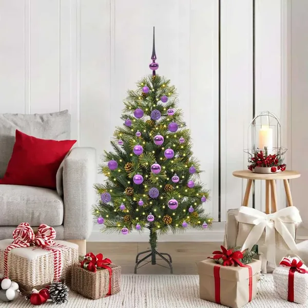 Sapin de Noël artificiel avec branches pliables et cônes 120 cm