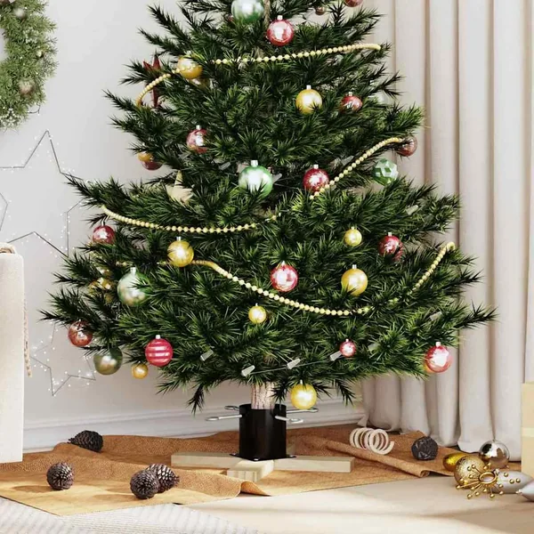 Pied de Sapin de Noël 1.73 Noir 50 x 50 x 16 cm Pin massif