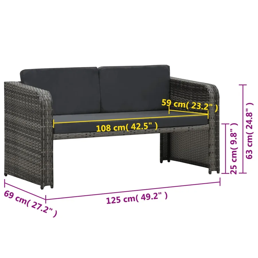 Salon de jardin 4 pcs avec coussins Résine tressée Anthracite - 9