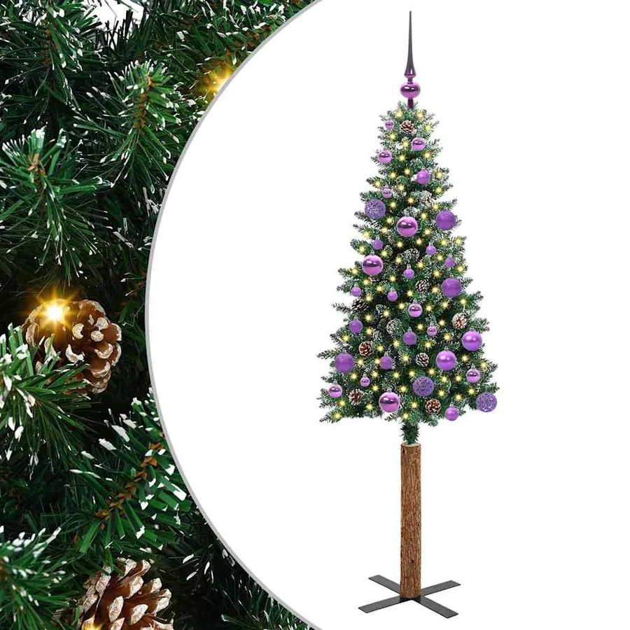 Sapin de Noël mince Vert 150 cm PVC et bois de pin massif - 2