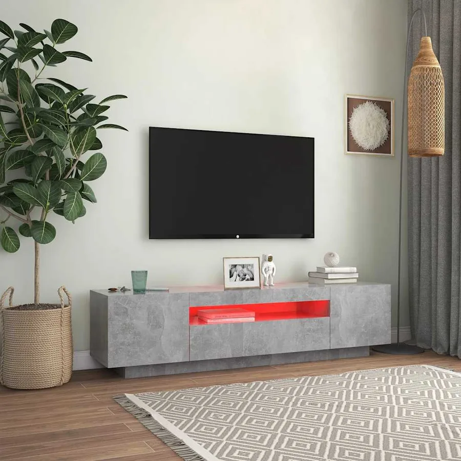Meuble TV avec lumières LED gris béton 160x35x40 cm - 3
