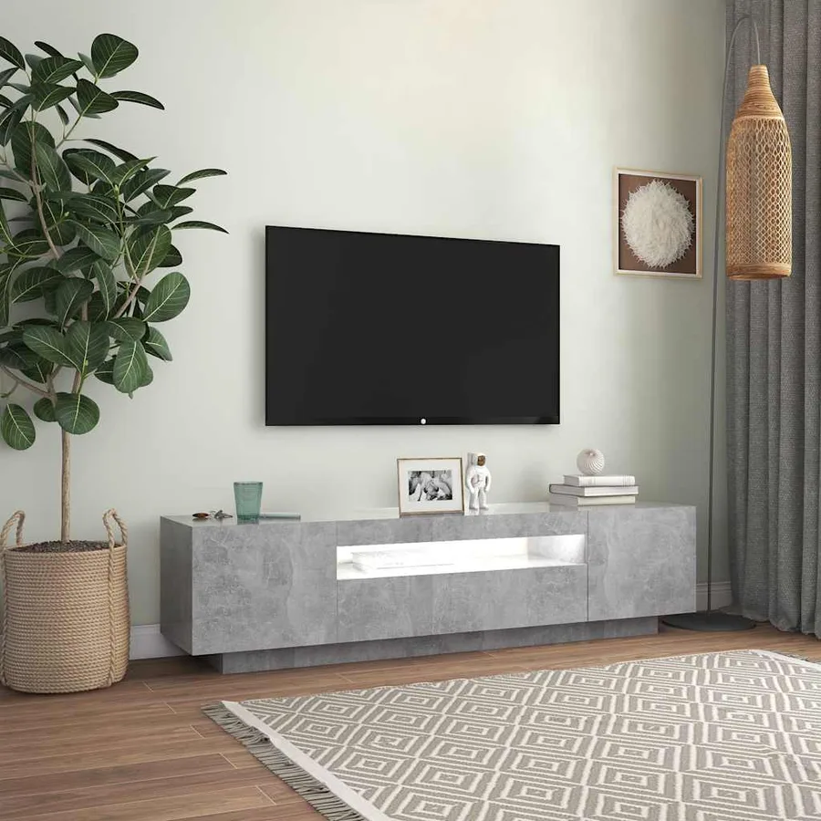 Meuble TV avec lumières LED gris béton 160x35x40 cm - 4