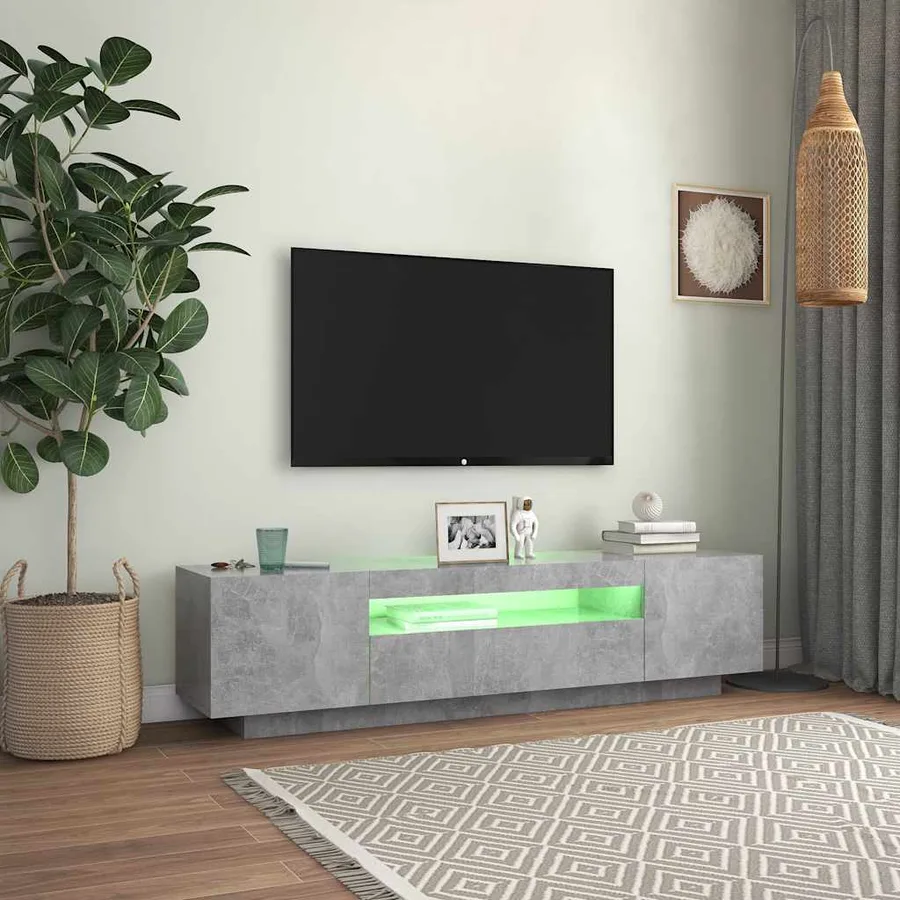 Meuble TV avec lumières LED gris béton 160x35x40 cm - 5
