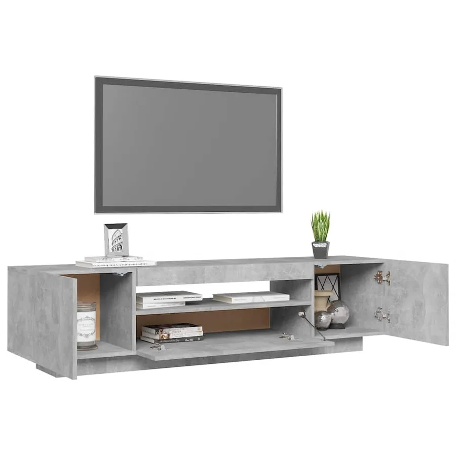 Meuble TV avec lumières LED gris béton 160x35x40 cm - 6