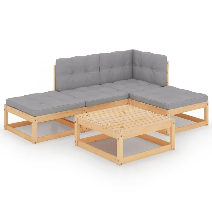 Salon de jardin 5 pcs avec coussins Bois de pin massif - 2