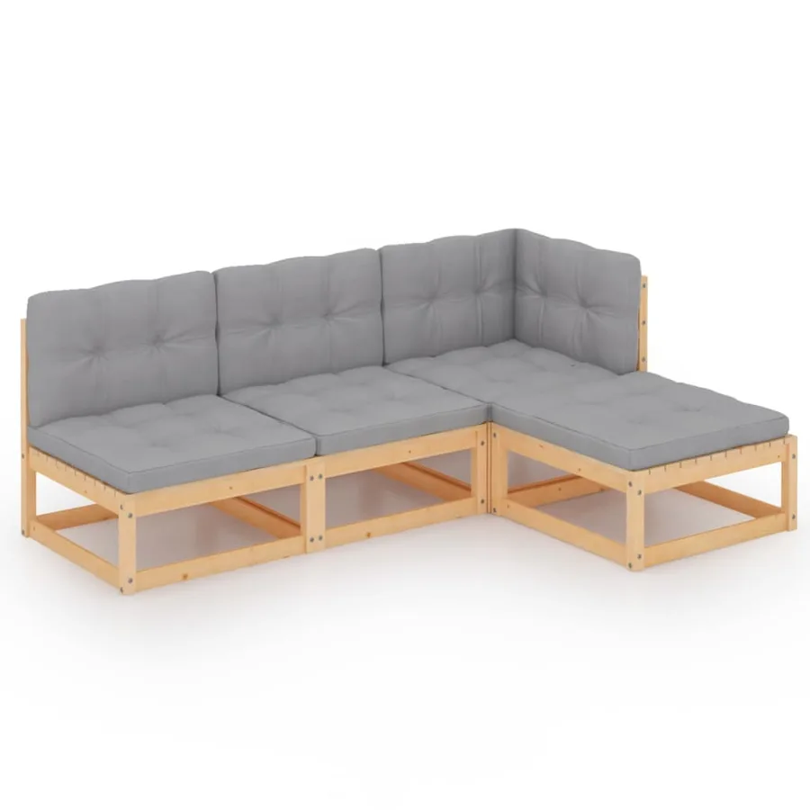 Salon de jardin 4 pcs avec coussins Bois de pin massif - 2