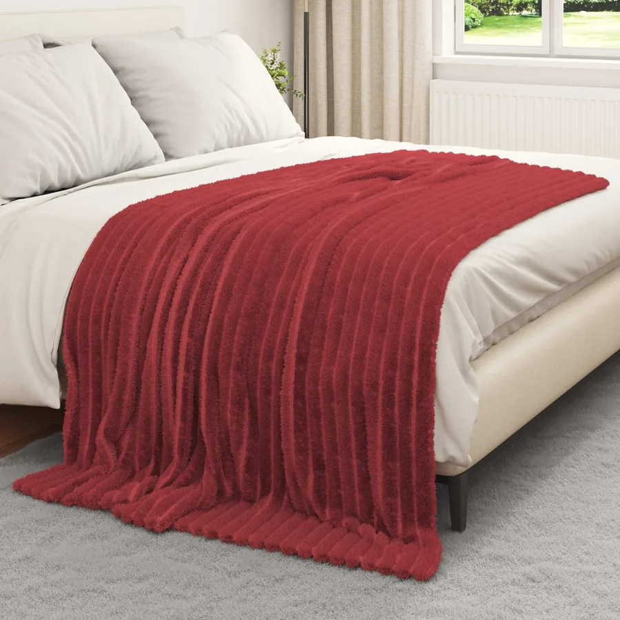 Jeté Rouge Bordeaux 200 x 150 cm Toison - 3