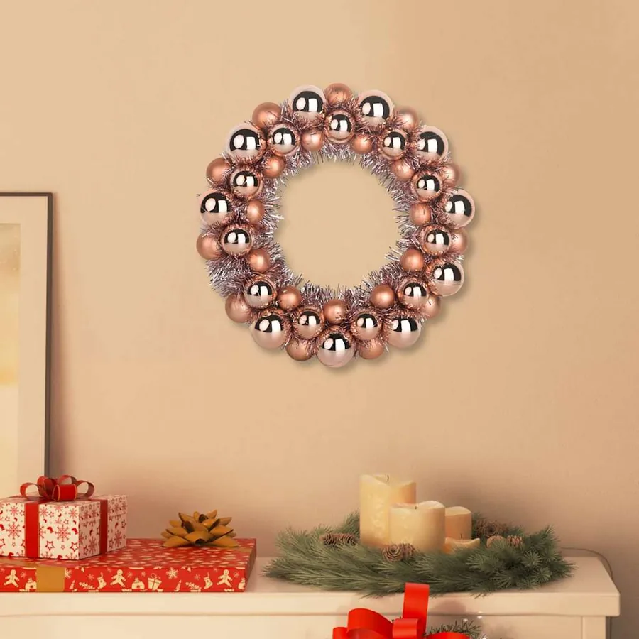 Couronnes de Boules de Noël 2 pcs Rose doré 33 x 33 x 7 cm