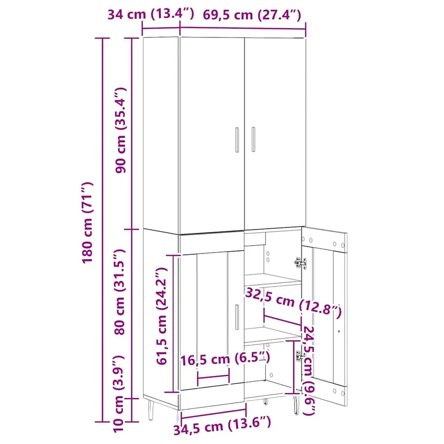 Haut Armoire Bois ancien 69,5 x 34 x 180 cm Bois d'ingénierie - 15