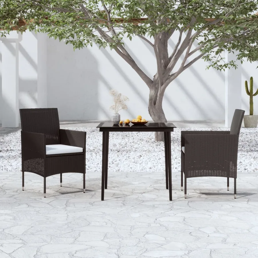 Ensemble à manger de jardin avec coussins 3 pcs noir