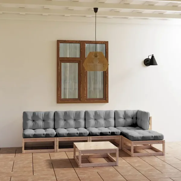 Salon de jardin 6 pcs avec coussins Bois de pin massif