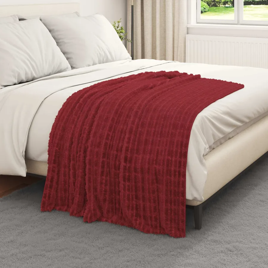 Couvertures à jeter 6 pcs Rouge Bordeaux 150 x 130 cm Toison - 3