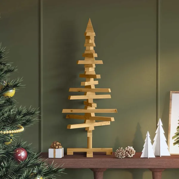 Arbre de Noël en bois Marron 90 cm Bois massif en pin