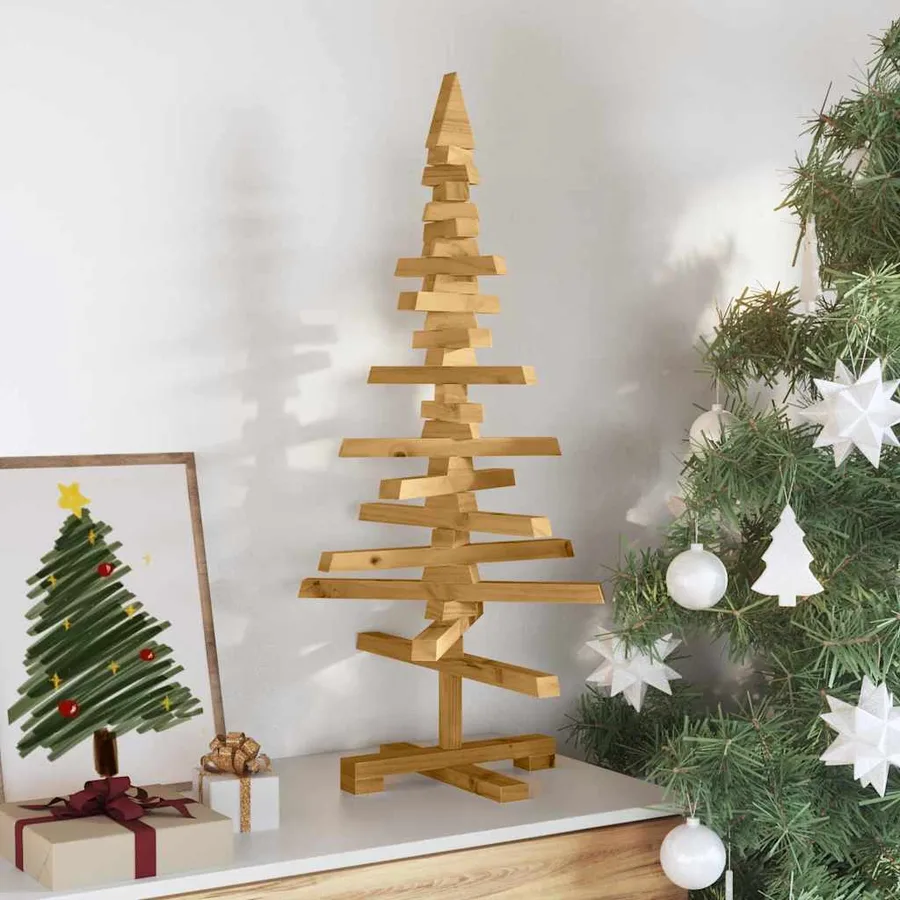 Arbre de Noël en bois Marron 90 cm Bois massif en pin - 3