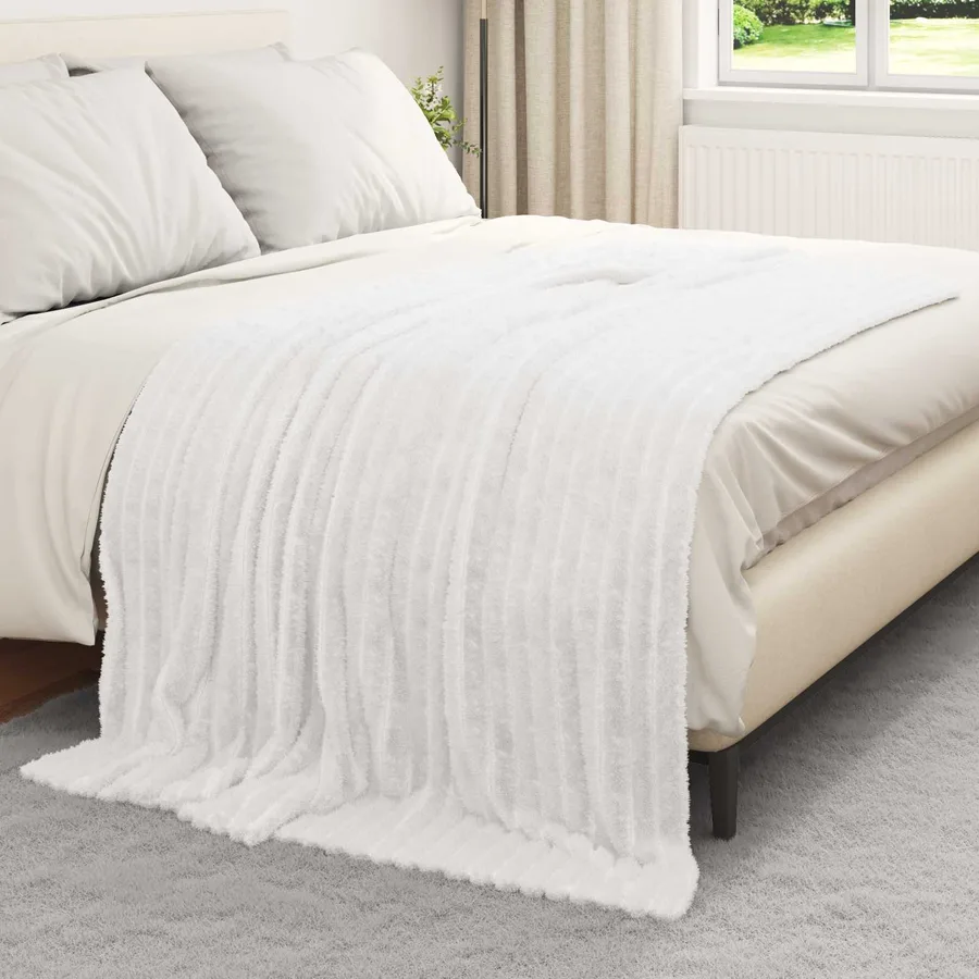 Couvertures à jeter 6 pcs Blanc 200 x 150 cm Toison - 3