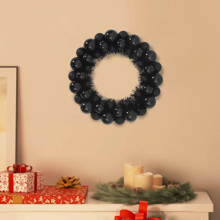 Couronnes de Boules de Noël 2 pcs Noir 33 x 33 x 7 cm