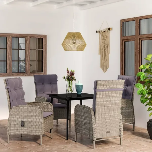 Ensemble à manger de jardin et coussins 5pcs Gris/noir