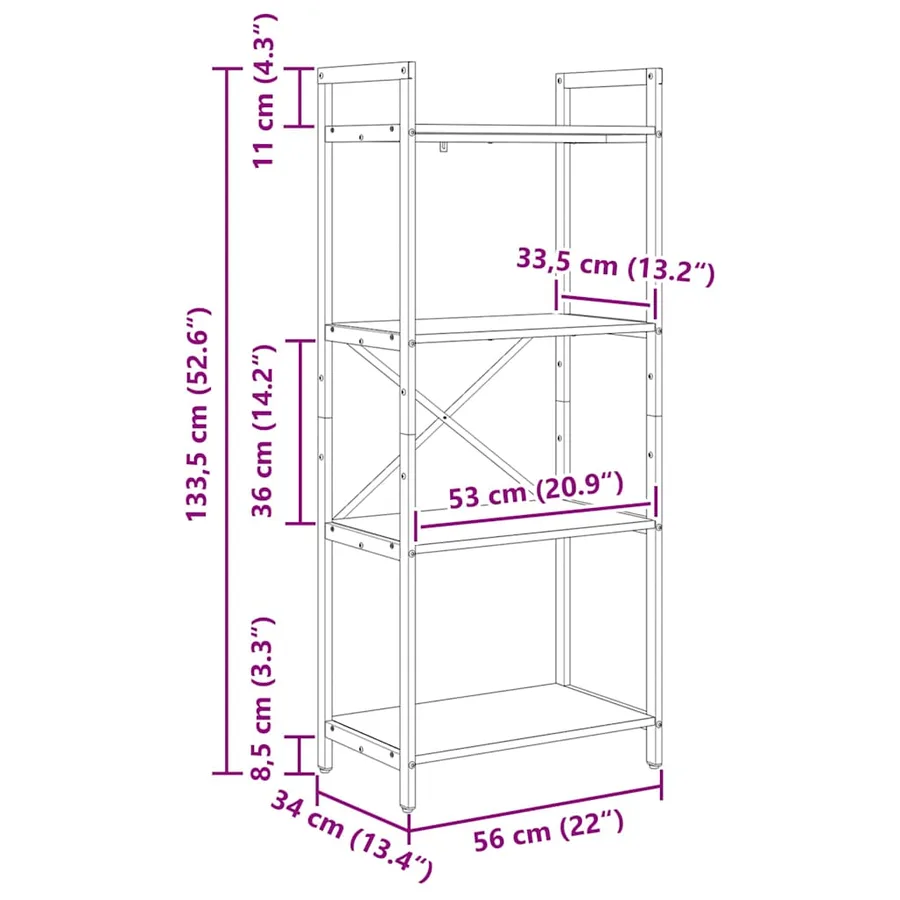 Étagère 4 niveaux 56 x 34 x 133,5 cm Bois d'ingénierie - 12