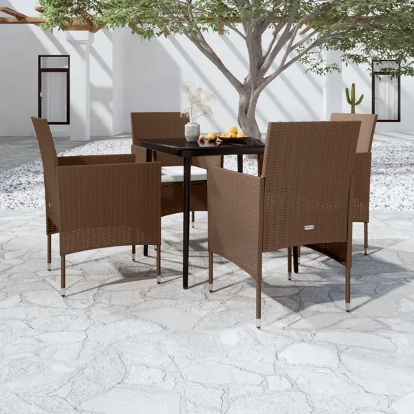 Ensemble à manger de jardin coussins 5 pcs Marron/noir