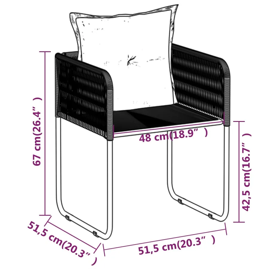 Ensemble à manger de jardin 3 pcs Noir - 8