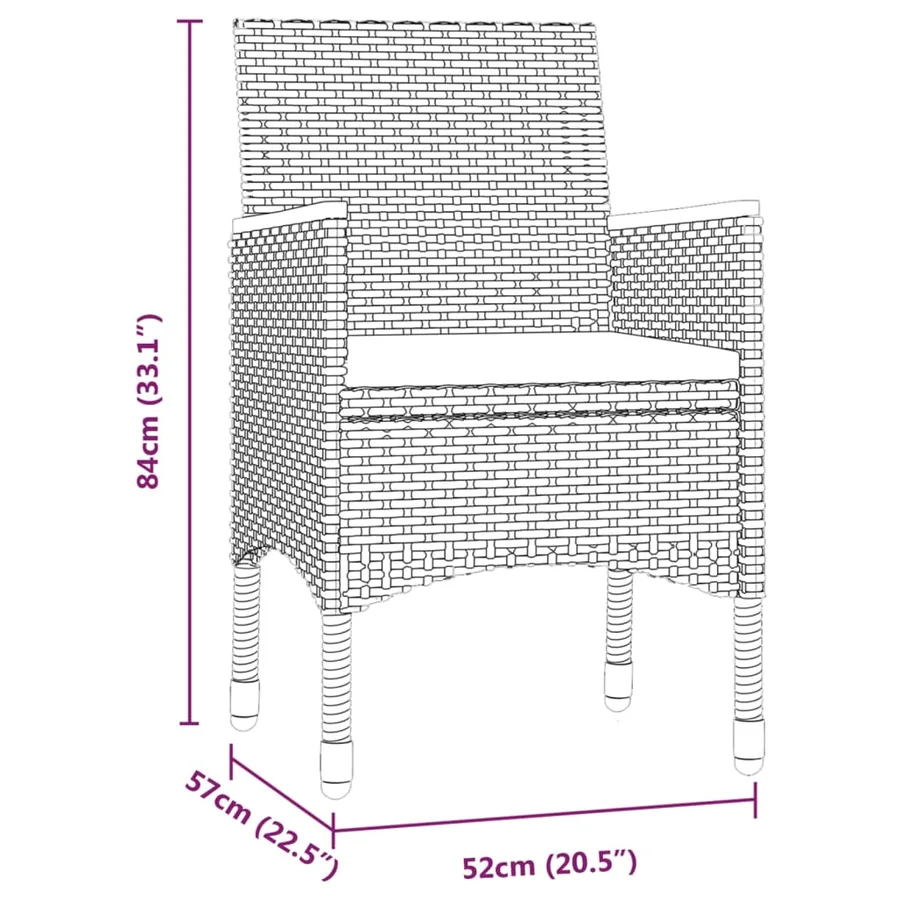 Ensemble à manger de jardin et coussins 3 pcs Gris et noir - 7