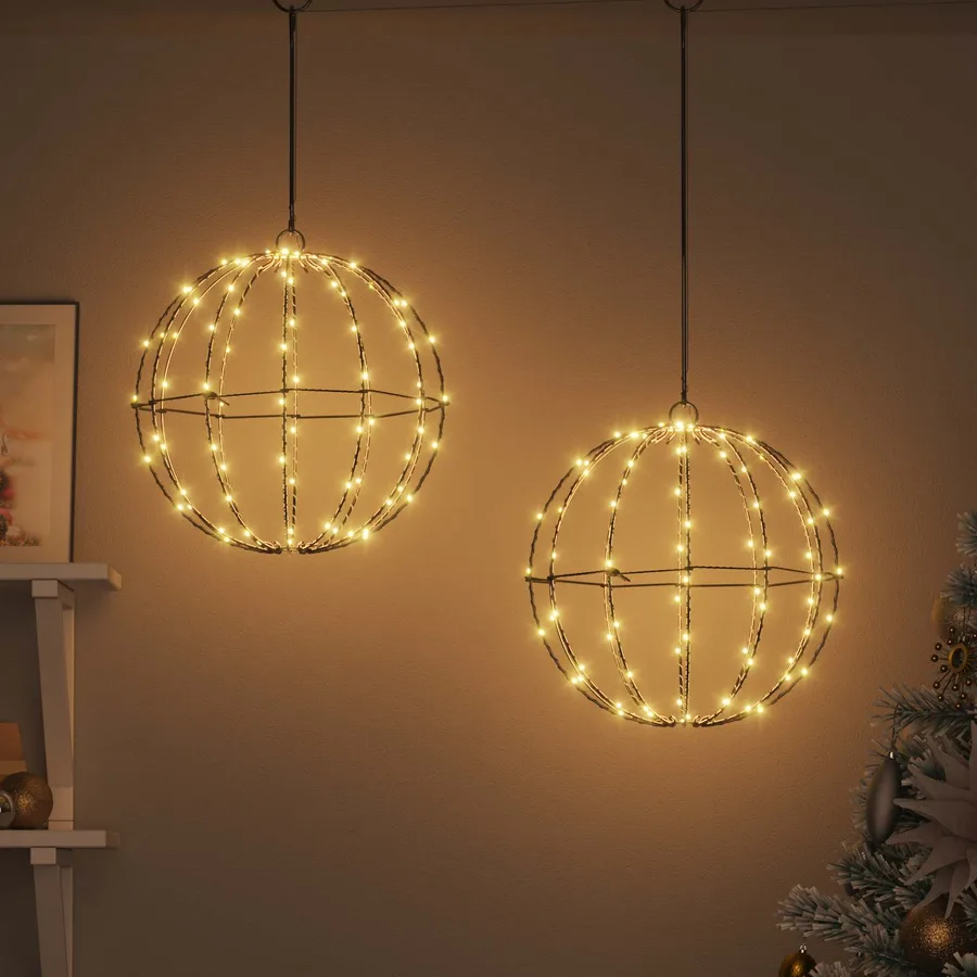 Boule avec 192 LED 2 pcs Blanc chaud 30 x 30 x 32 cm Métal - 3