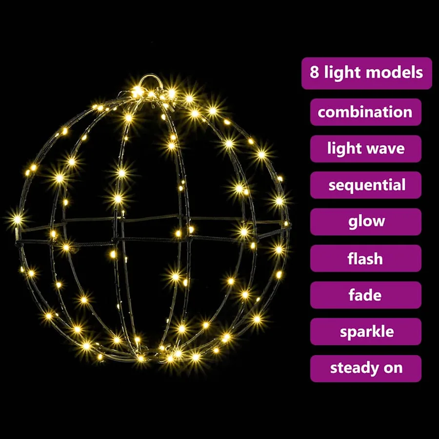 Boule avec 192 LED 2 pcs Blanc chaud 30 x 30 x 32 cm Métal - 9