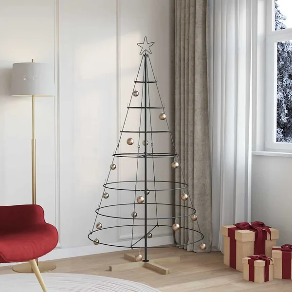 Arbre en cône de Noël avec support Noir 180,5 cm Acier