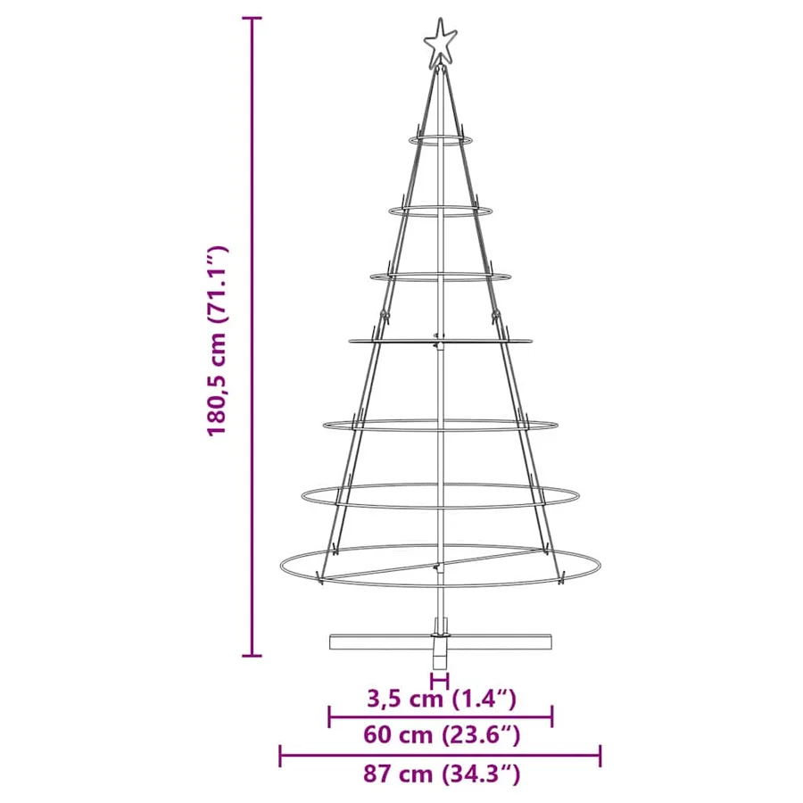 Arbre en cône de Noël avec support Noir 180,5 cm Acier - 9
