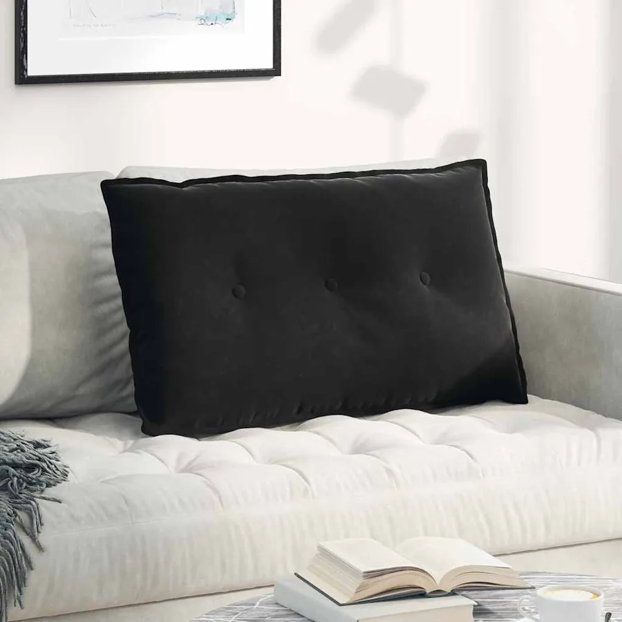 Coussin de Dos Noir 80 x 50 cm Tissu en velours côtelé