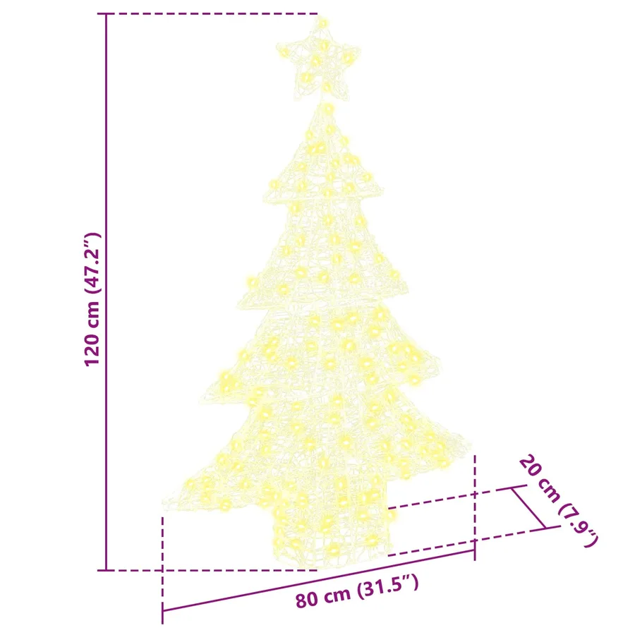 Sapin de Noël avec 100 LED Blanc chaud 120 cm Acrylique - 8
