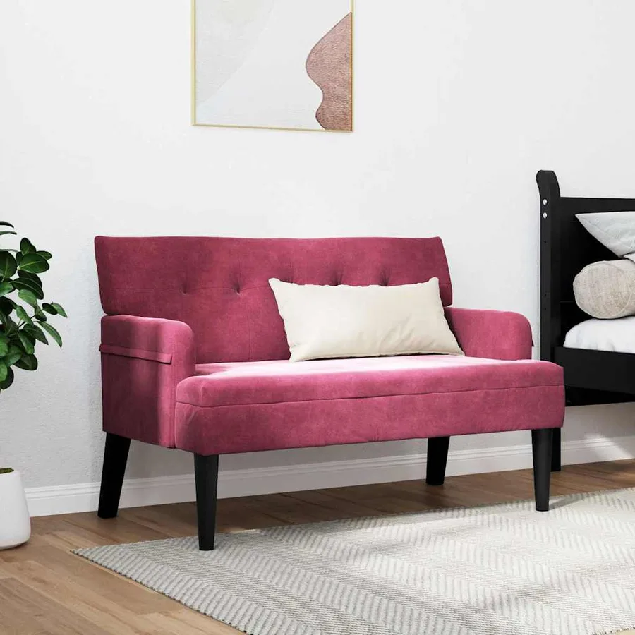 Banc Chesterfield Bordeaux 112 x 65,5 x 75 cm Velours - 3