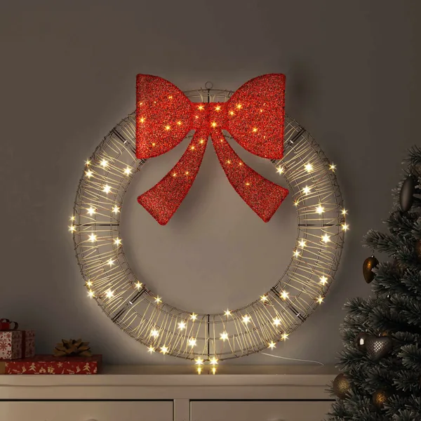 Couronne avec 80 LED Blanc chaud 90 x 90 x 9 cm Rotin