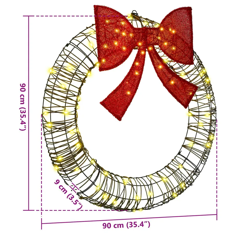 Couronne avec 80 LED Blanc chaud 90 x 90 x 9 cm Rotin - 10