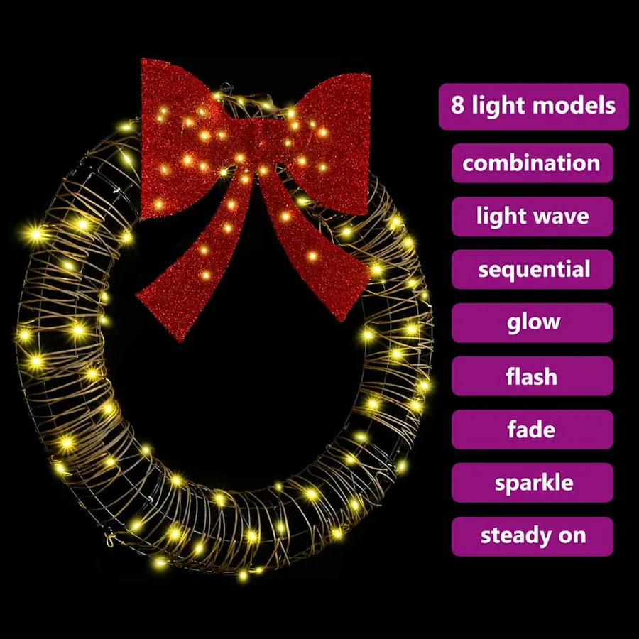 Couronne avec 80 LED Blanc chaud 90 x 90 x 9 cm Rotin - 9