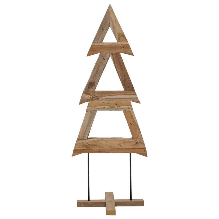 Sapin de Noël avec support Marron 90 cm Bois de teck solide - 7