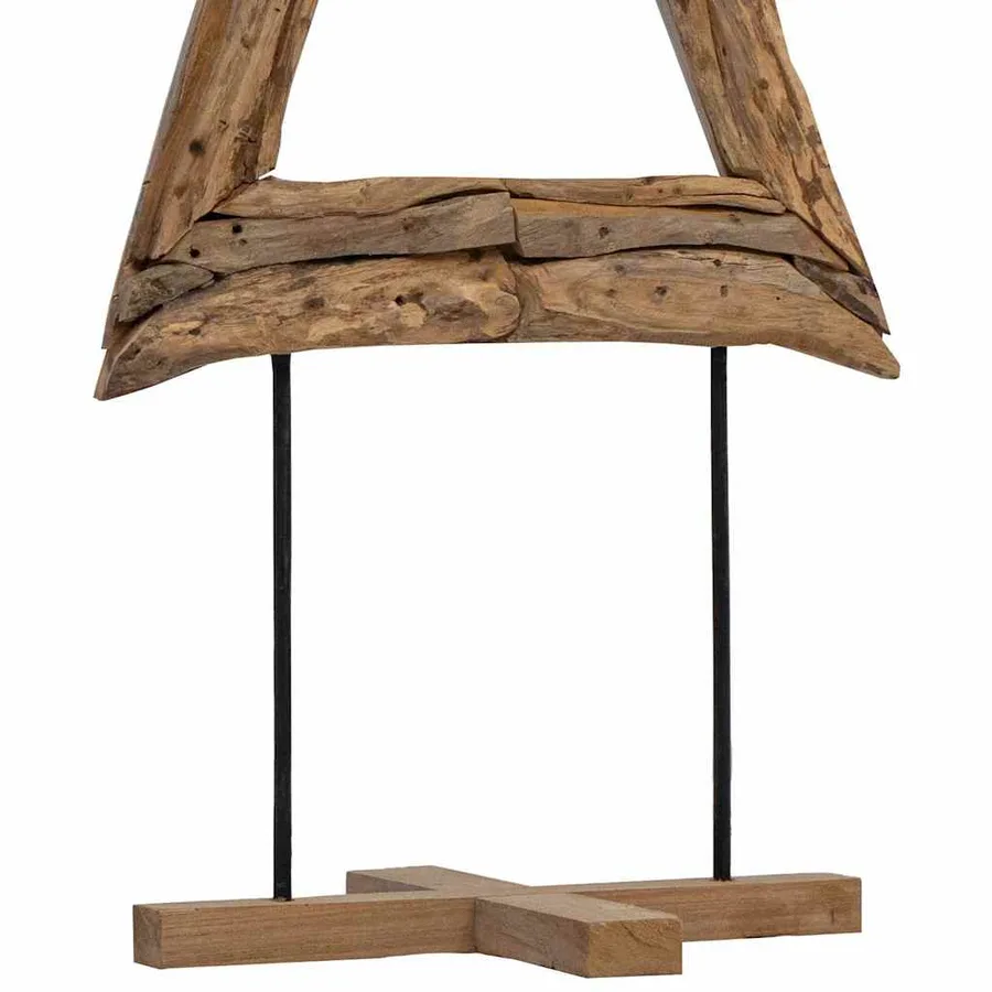 Sapin de Noël avec support Marron 90 cm Bois de teck solide - 9