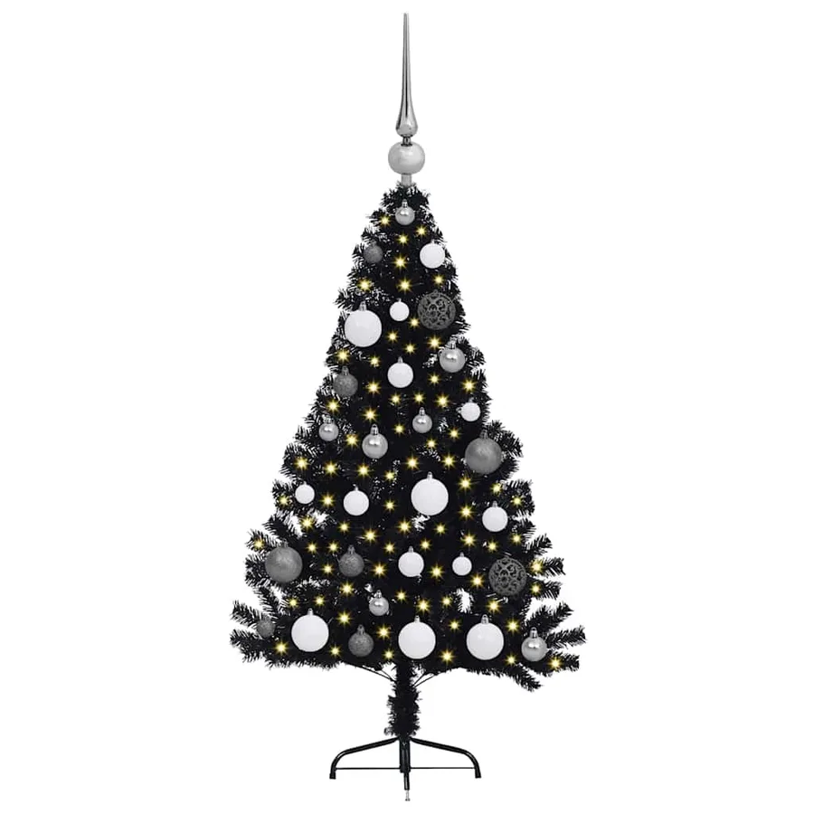 Sapin de Noël artificiel pré-éclairé Noir 120 cm PVC - 3
