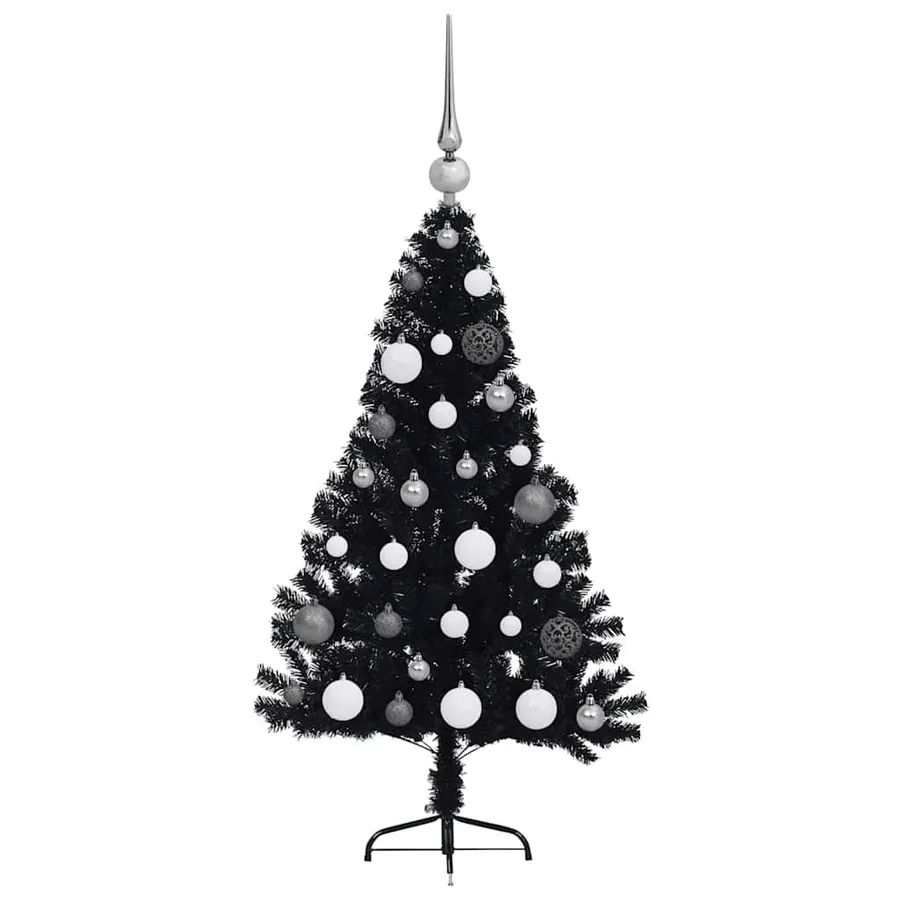 Sapin de Noël artificiel pré-éclairé Noir 120 cm PVC - 5