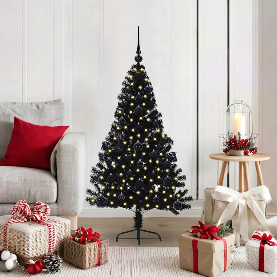 Sapin de Noël artificiel pré-éclairé Noir 120 cm PVC