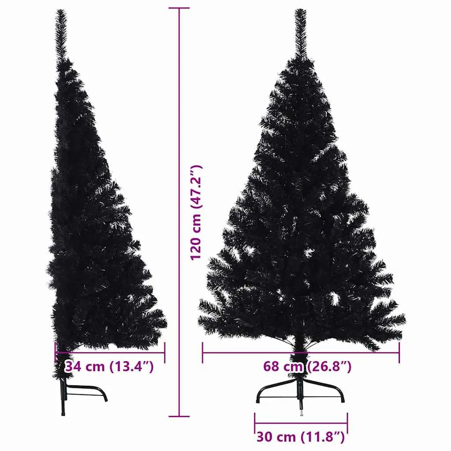 Sapin de Noël artificiel pré-éclairé Noir 120 cm PVC - 16