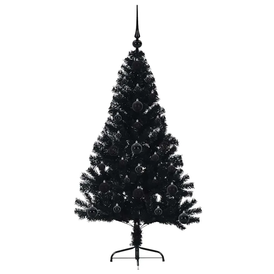 Sapin de Noël artificiel pré-éclairé Noir 120 cm PVC - 4