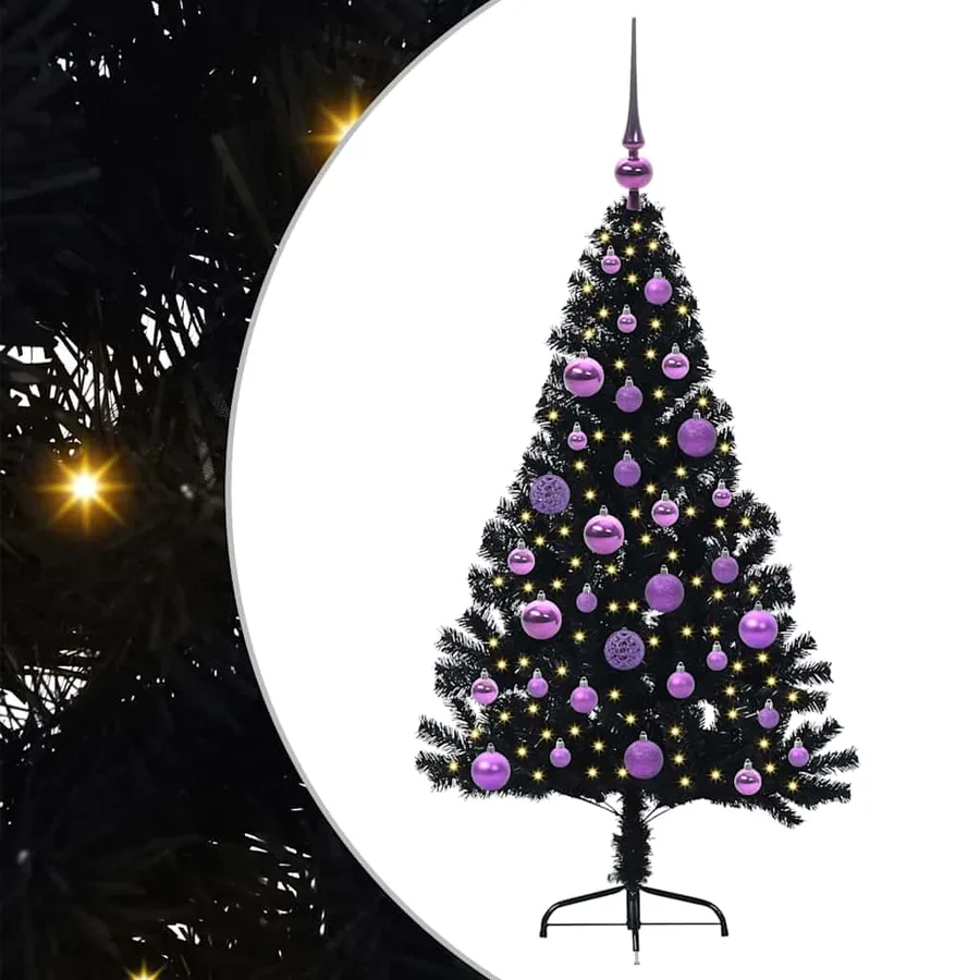Sapin de Noël artificiel pré-éclairé Noir 120 cm PVC - 2