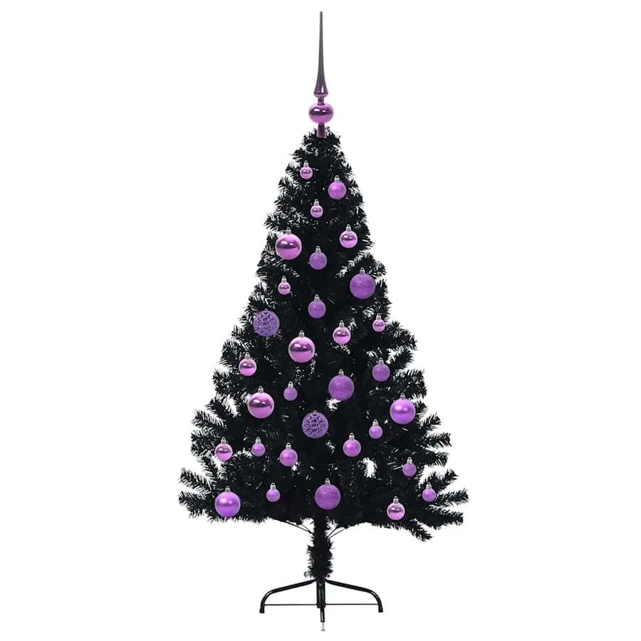 Sapin de Noël artificiel pré-éclairé Noir 120 cm PVC - 4